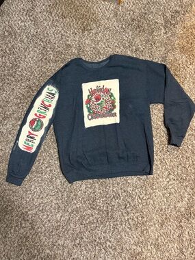 Fruit of the Loom Crewneck Sweatshirt with Holiday Wreath & Sleeve Print